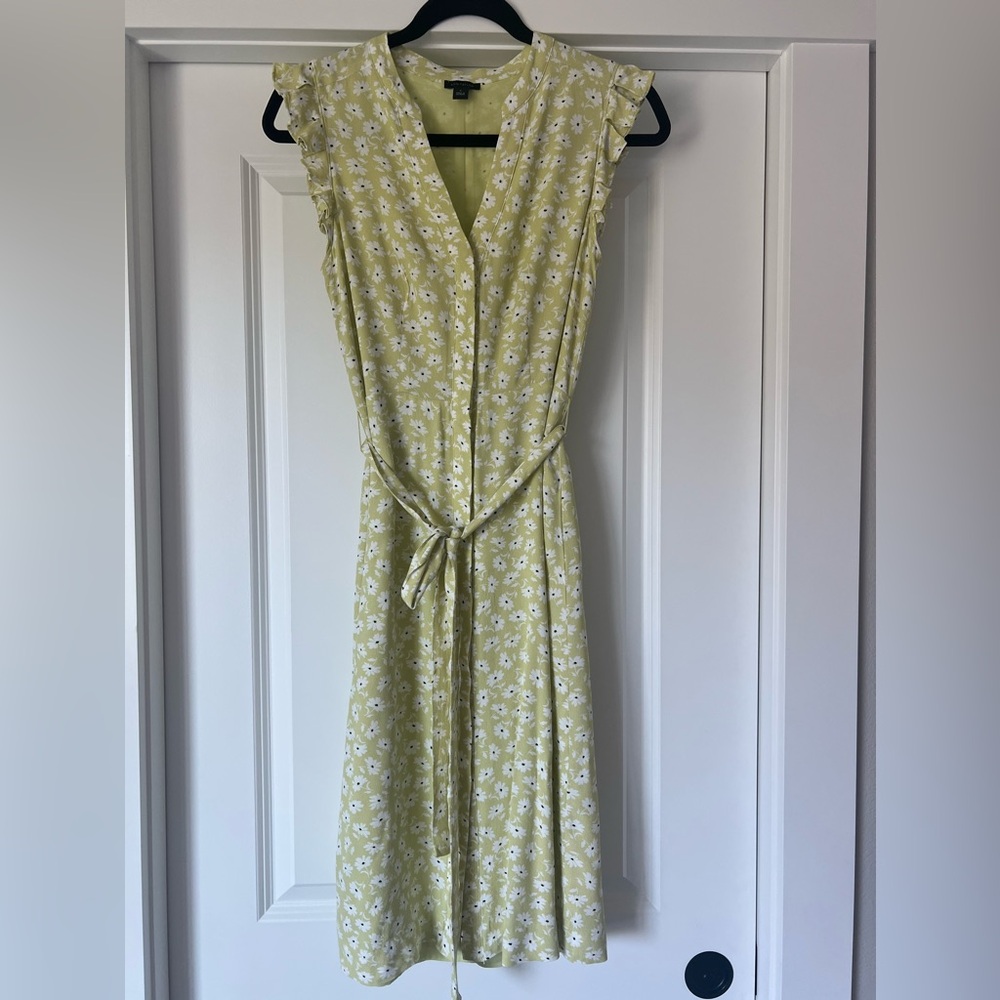 Ann Taylor Floral Green Button Up Dress Size 0